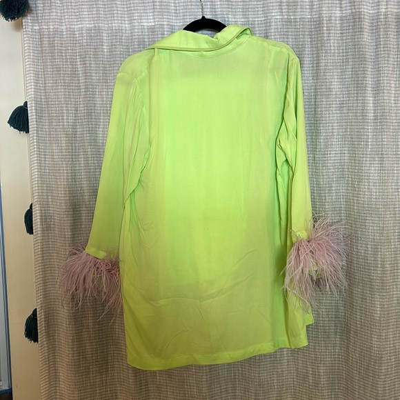 Sleeper Lime Green Pajama Set with Pink Feather Trim - Picture 7 of 8
